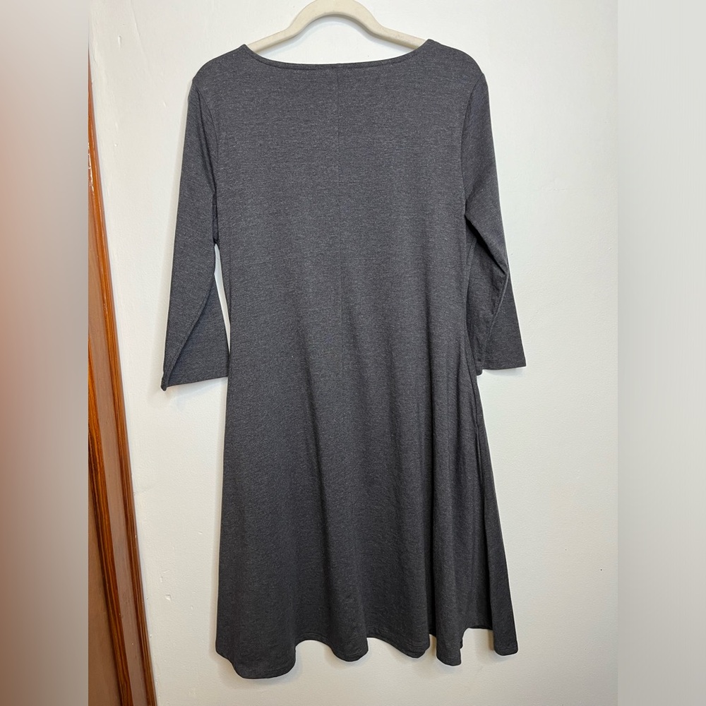 Zenana Premium Gray Dress Medium Pockets Round Neck A Line 3/4 Sleeves EUC - Picture 2 of 11